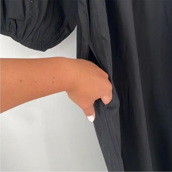 Frances Valentine Bliss Black Cotton Poplin Puff Sleeve Maxi Dress Size Large - Picture 7 of 9